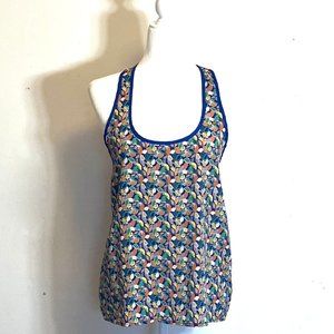 COLORFUL Racer-back Sleeveless Blouse with Blue Piping, Size L, Light Fabric